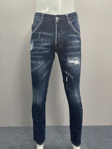 Jeans pour hommes 2023 Slim Fit Splicing Patchs usés Peinture Micro Élastique Petit trou de pied