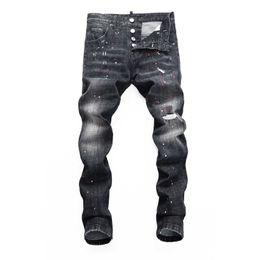 Jeans masculin 2023 Spring and Automne Broken Hole Elastic Water Wash Collège Pied des étudiants Terre Terre Pantalon D2 Pantalon de mode de nuit serrée