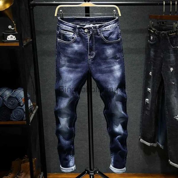 Jeans pour hommes 2023 printemps et automne nouvelle tendance de la mode couleur unie jean élastique hommes décontracté mince confortable de haute qualité petit pied pantalonL231003