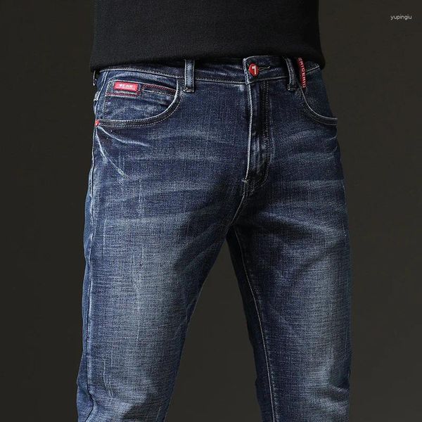 Jeans pour hommes 2023 Printemps Automne Bleu Couleur Solide Micro-élastique Classique Hommes Droit Slim Mode Denim Pantalon Mâle