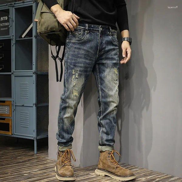 Jeans para hombres 2023 Primavera Otoño Moda Calle Vintage Estiramiento Casual Confort Color Sólido Pequeño Pie Pantalones Pantalones de mezclilla