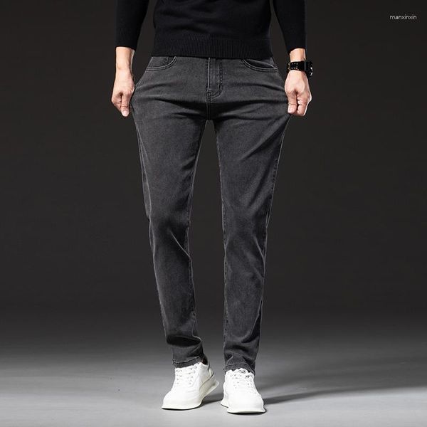 Jeans pour hommes 2023 printemps hommes coupe régulière gris fumée Style classique mode d'affaires haute élasticité Denim pantalon homme marque pantalon