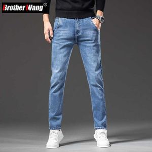 Heren Jeans 2023 Lente Nieuwe Mannen Blauw Regular Fit Jeans Stretch Stof Smart Casual Denim Broek Anti-diefstal Rits Ontwerp Mannelijke Merk Broek L230724