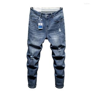 Jeans masculin 2023 Spring Plus Taille Tissu Ripped Classic Vintage Men's Fit Cotton Stretch Denim Pantalon Nine Point Vitality