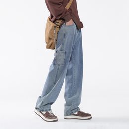 Männer Jeans 2023 Frühling Streetwear Baggy Männer Koreanische Mode Lose Gerade Breite Bein Hosen Männliche Marke Kleidung Schwarz Hellblau 230825