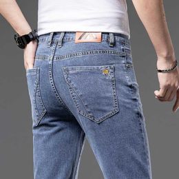 Jeans pour hommes 2023 printemps été marque coton Stretch hommes réguliers droites légers Jeans affaires décontracté taille moyenne mince Jeans L230724