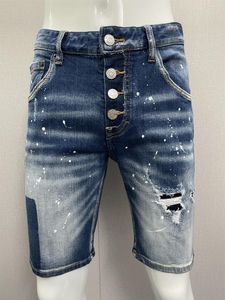 Jeans para hombres 2023 Primavera / Verano Moda Lavado y desgastado Agujero Parche Pintura Slim Fit Micro Elástico Denim Shorts Hombres