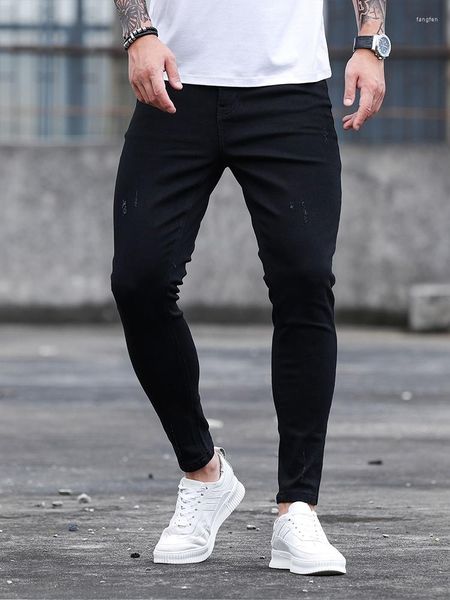 Jeans masculinos 2023 Primavera verano Hombres Alta moda Black Skinny Fit Men rasgados Pantalones de mezclilla de diseñador para el hombre