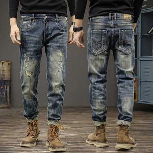 Jeans pour hommes 2023 printemps/été nouvelles tendances de la mode rétro déchirure jean hommes décontracté élastique confortable de haute qualité grand pantalon pour hommes J240328