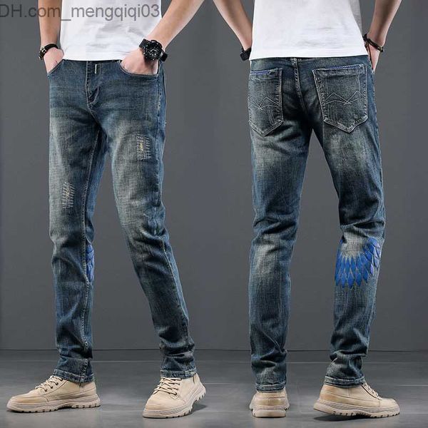 Jeans para hombres 2023 Spring/Summer NUEVA TENTRA DE MODA HIGH END PIES IMPRESADO PESTORES COMPIALES COMBILLES COMPORTO Jeans elásticos 28-36 Z230814