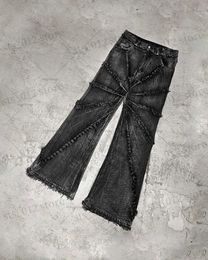 Jeans masculin 2023 Street Retro Raw Edge hauteur haute taille skinny jeans Y2K Fashion Casual lâche polyvalent en difficulté de jambe large de jambe