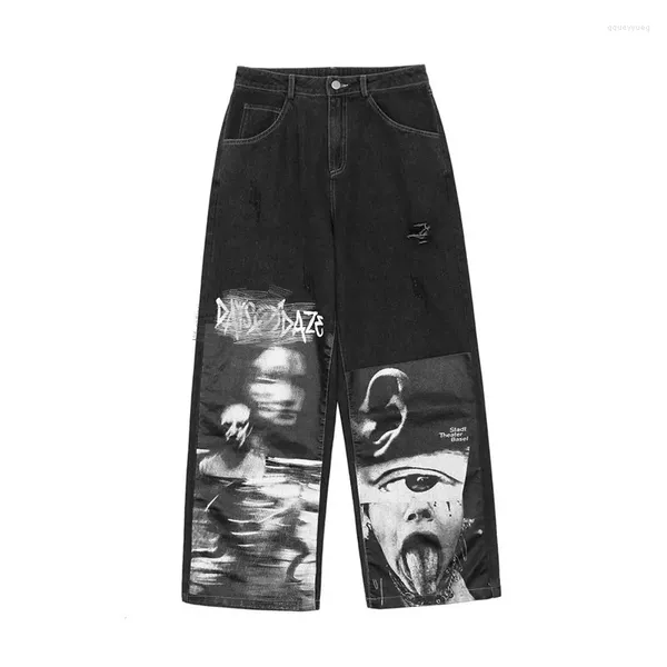 Jeans pour hommes 2023 Streetwear Couple Modèles Spoof Tendance abstraite Hip-Hop Pantalon à jambes larges Pantalon décontracté imprimé Hommes