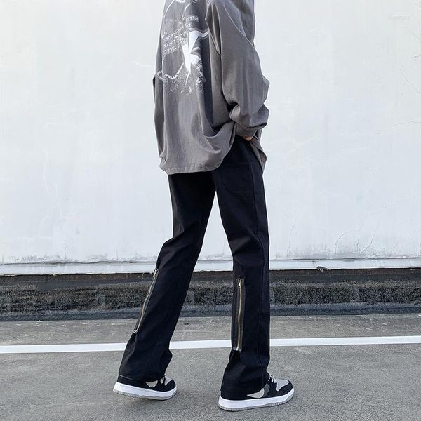 Jeans pour hommes 2023 Streetwear printemps hommes femmes mode coréenne pantalon droit ample mâle fermeture éclair décor vêtements noir/blanc/café