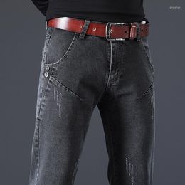 Jeans pour hommes 2023 Stretch Style classique mince mode pieds maigres Denim pantalon mâle coréen marque vêtements gris pantalon