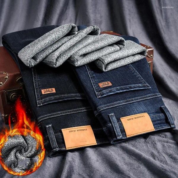 Jeans para hombres 2023 Sulee Invierno Grueso Cálido Estilo clásico Negocio Casual Regular Fit Elasticidad Denim Pantalones Masculinos