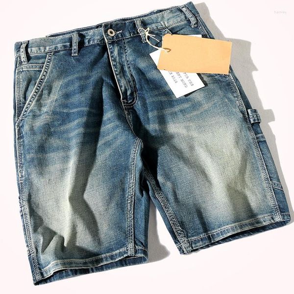 Jeans masculin 2023 Summer American Retro Denim outils outils de mode Blue Bleu Moustache Effet lavé Old Casual Five Point Pantal