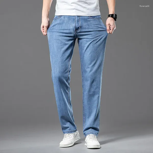 Jeans pour hommes 2023 Summer Brand Fit Droite Léger Business Casual Coton Stretch Mince Denim Pantalon De Mode