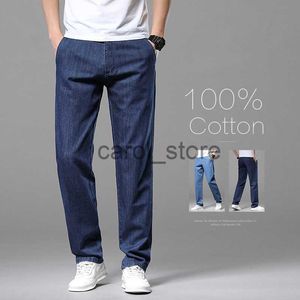 Jeans para hombres 2023 Summer Classic 100% Cotton Jeans para hombres Pantalones de mezclilla rectos sueltos finos Blue Business Dad Pantalones para hombre de gran tamaño 35 40 42 J230806