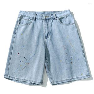 Heren Jeans 2023 Zomer Klassieke Lichtblauwe Shorts Vriendje Harajuku Gedrukt Geperforeerde Denim Losse Veelzijdige Casual Korte Broek