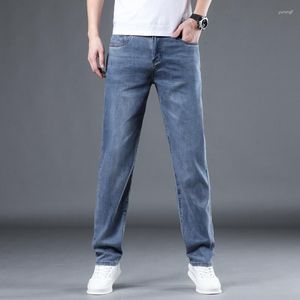 Pantalones vaqueros para hombre 2023 verano clásico fino elástico ajustado ajuste inteligente Casual azul gris pantalones de mezclilla disponibles en dos longitudes