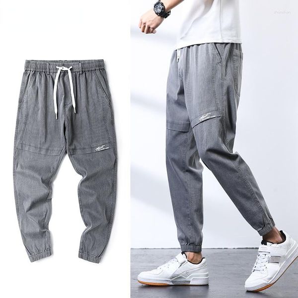 Pantalones vaqueros para hombre 2023 verano algodón Casual Baggy Denim Jogging pantalones Streetwear gris claro