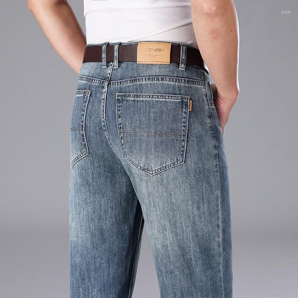 Jeans pour hommes 2023 Été Haut de gamme Lâche Droite Mi-jambe Large Taille Plus Taille Stretch Pantalon d'âge moyen