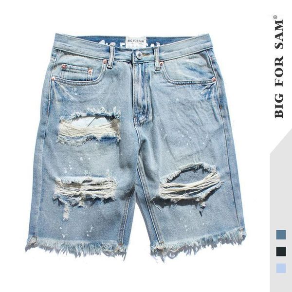 Jeans pour hommes 2023 Summer High Street Washed And Scraped Beggars' Pants Shorts Hole Straight Wear