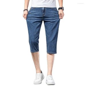 Jeans pour hommes 2023 été hommes Stretch Denim Shorts mode décontracté bleu clair droit court mâle marque coton mollet longueur pantalon