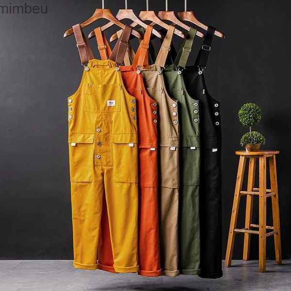 Jeans para hombres 2023 Hombres de verano Pantalones de babero Color sólido Monos casuales Mujeres Streetwear Joggers Multi Bolsillos Moda Suspenders Cargo OverolsL240111