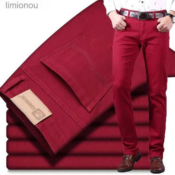 Men's Jeans 2023 été nouveau Style classique hommes vin rouge jean mode affaires décontracté droit Denim Stretch pantalon mâle marque PantsL240119