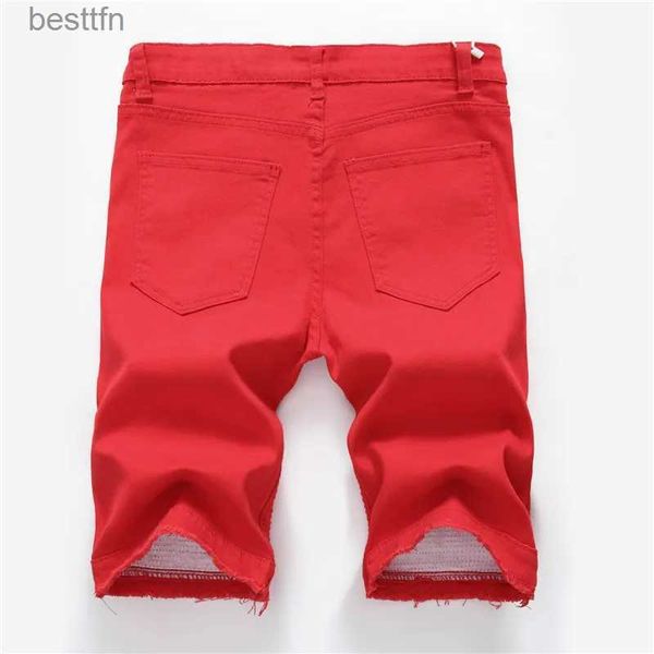 Jeans pour hommes 2023 été nouveaux hommes Denim Shorts vêtements de rue tendance personnalité mince jean court blanc rouge noir marque ClothesL231209