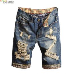 Jeans pour hommes 2023 été nouveaux hommes Vintage déchiré jean court Streetwear trou mince Denim Shorts marque vêtements taille 28-30 31 32 33 34 36 38L231208