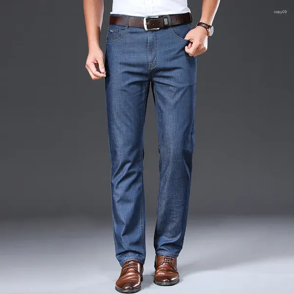 Jeans pour hommes 2023 Pantalons d'été Hommes Mince Doux Respirant Mi Droite Pantalon Noir Régulier Travail Vintage