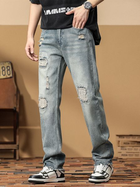 Hommes s Jeans 2023 été déchiré droite Denim pantalon respirant coton grande taille Vintage décontracté ample Long Jean pantalon 230718