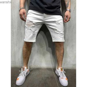 Jeans pour hommes 2023 été déchirer shorts hommes denim pantalon élastique blanc design à la mode hommes rue jeans Ultra mince hommes shorts HombreL2404