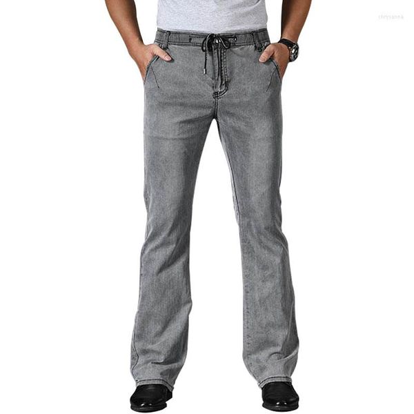 Jeans para hombres 2023 Summer Thin Micro Flared Men Boot Cut Denim Pantalones Cordón Estiramiento Cintura Transpirable Moda masculina Pantalones grises
