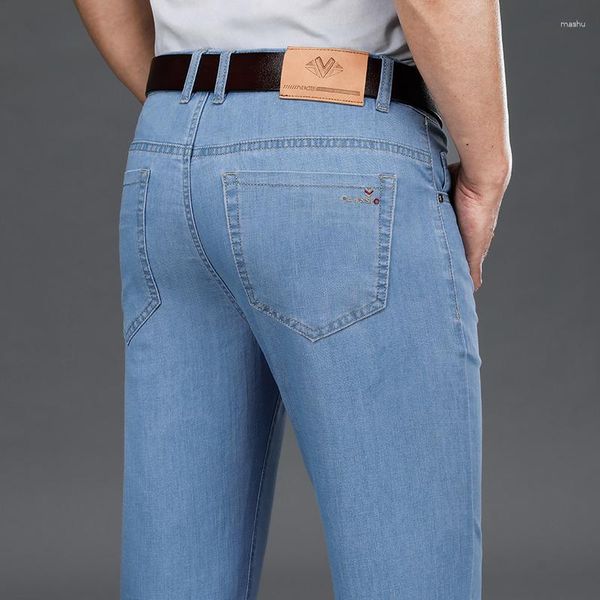 Jeans pour hommes 2023 été mince droite gris clair Style classique affaires mode élasticité lâche Denim pantalon mâle marque vêtements