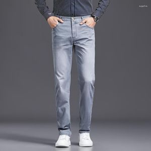 Jeans pour hommes 2023 Summer Thin Washed Slim-Fit Pantalon droit Stretch Pantalons décontractés
