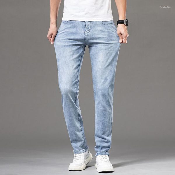 Pantalones vaqueros para hombre 2023 verano fino blanco pulido Delgado alta calidad Casual moda algodón elástico pantalones de mezclilla pantalones de marca para hombre