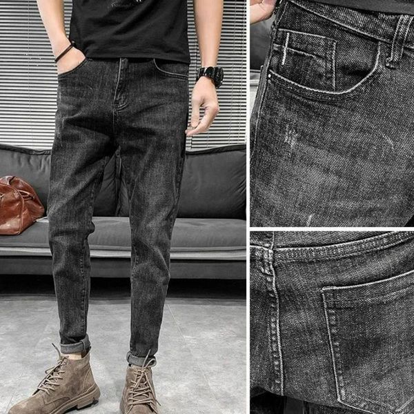 Jeans pour hommes 2023 Version coréenne à la mode Coupe ajustée avec trous Petites jambes Pantalon long polyvalent de 9 pouces