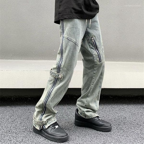 Jeans pour hommes 2023 Vibe Style côté fermeture éclair taille élastique hommes Baggy Cargo pantalon cordon pantalons de survêtement mâle Denim pantalon Vetement Homme