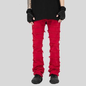 Pantalones vaqueros para hombre 2023 estilo Vibe borla ropa de calle roja Hip Hop hombres pantalones Grunge Y2K vestir pantalones rectos de algodón Vetement Homme 230419
