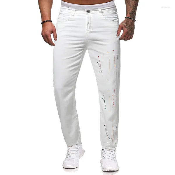 Pantalones vaqueros para hombre 2023 pantalones ajustados blancos moda coreana vestido de calle Retro japonés Fengshui lavado Casual
