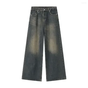 Jeans para hombres 2023 Moda de invierno Vintage Estilo de Hong Kong Pierna suelta desgastada Pantalones de trapeador de piso versátiles