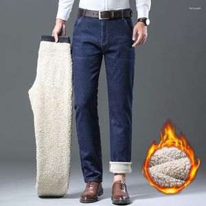 Jeans pour hommes 2023 hiver hommes Slim Fit Stretch épais velours pantalon chaud décontracté polaire ligne pantalon mâle grande taille 28-40