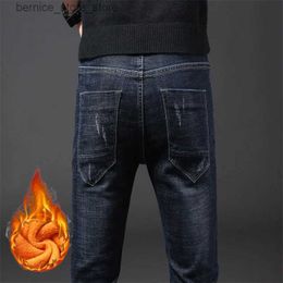 Jeans pour hommes 2023 hiver nouveau décontracté mâle vêtements mode chaud en peluche pantalon Vintage hommes noir mince ajustement jean droit Stretch pantalon Q231213