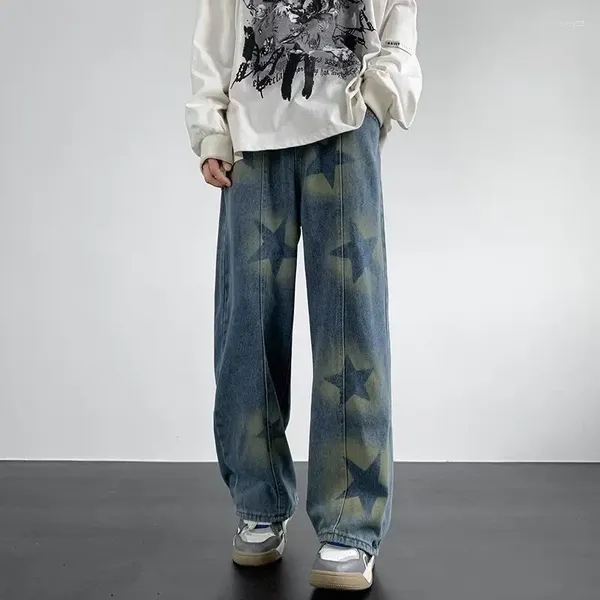 Jeans para hombres 2023 Y2K Fashion Star Print Vintage Blue Baggy Pantalones para hombres Mujeres rectas Pantalones de mezclilla casuales coreanos Pantalon Homme