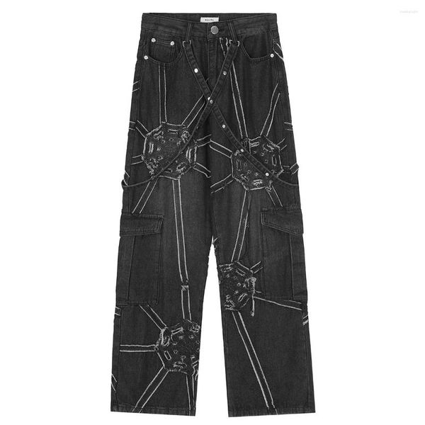 Jeans pour hommes 2023 Y2K Harajuku Style rue tendance couture lâche maille Hip-Hop noir décontracté vêtements de travail droits
