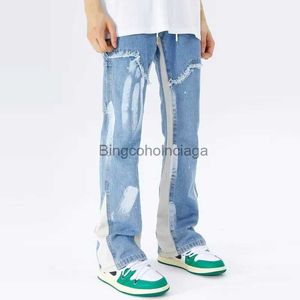 Heren jeans 2023 y2k streetwear baggy flare jeans vrachtbroek mannen kleding trekstring trekker bants mannelijke denim broek pantalon hommel2310033