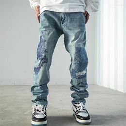 Hommes Jeans 2023 Y2K Streetwear Patch Broderie Déchiré Pantalon Empilé Hommes Vêtements Droite Vieux Hip Hop Denim Pantalon Pantalon Homme